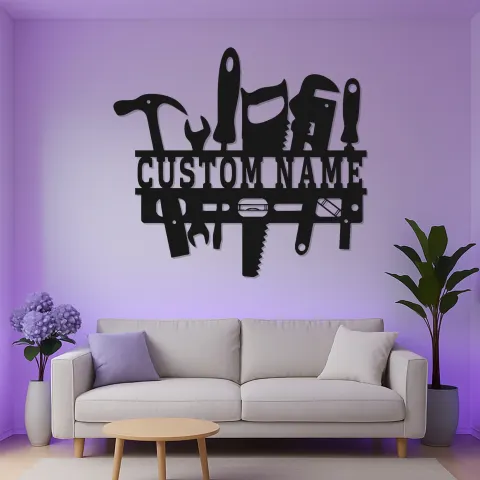 Vista alternativa de Cartel LED de Herramientas de Carpintero Personalizado | Decoración de Taller Personalizada | Luz de Garaje para Carpinteros | Regalos para Artesanos