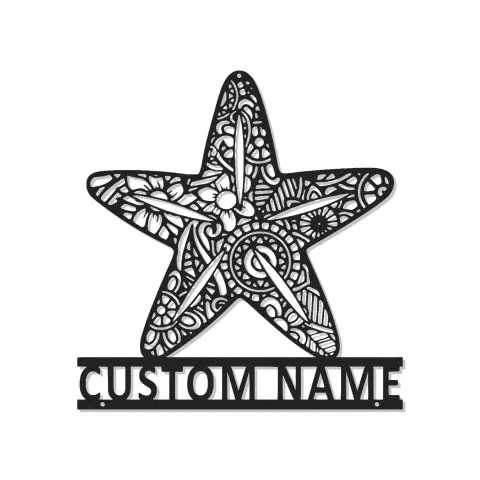 Panneau en métal personnalisé en forme d'étoile de mer avec rétroéclairage LED | Art mural océanique personnalisé | Décor côtier pour maison de plage et salons | Plaque de nom ornée