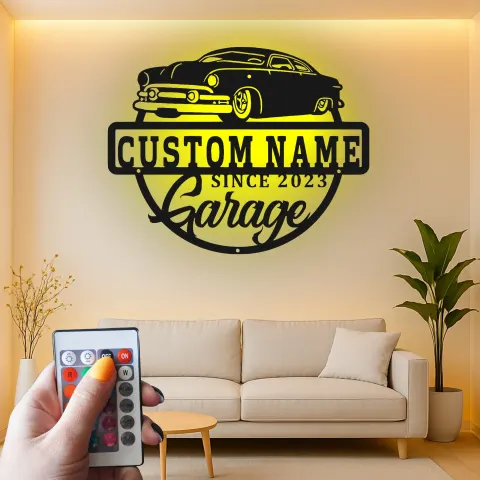 Personalisiertes LED-Garagenschild | Individuelle Metall-Wandkunst für klassische Autos | Vintage-Auto-Dekor | Geschenk für Ihn alternative Ansicht