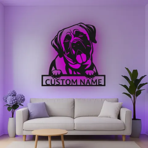Vista alternativa de Cartel de metal personalizado con luz LED de mastín, regalo para amantes de los perros, decoración de sala de estar