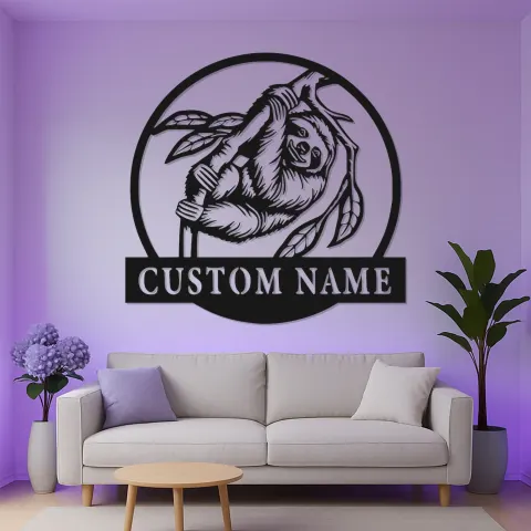 Vista alternativa de Arte mural de metal personalizado de perezoso | Decoración LED de jungla personalizada | Regalo único para amantes de los animales para habitación infantil o dormitorio