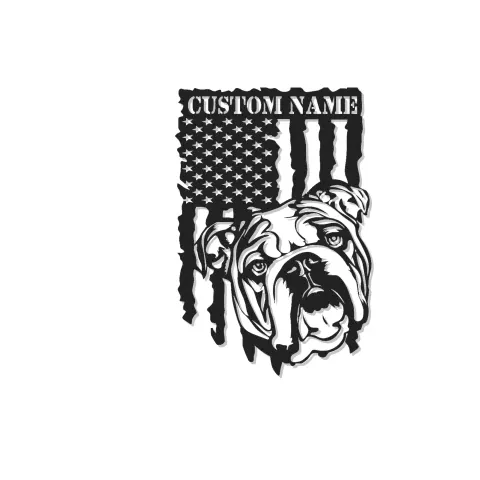 Décoration murale en métal personnalisée avec bulldog et drapeau américain éclairée LED - Cadeau pour amoureux des chiens, décoration intérieure patriotique