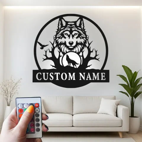 Personalisierte Wolf LED Licht Metall-Wandkunst Geschenk für Naturliebhaber Rustikale Wohnzimmereinrichtung alternative Ansicht