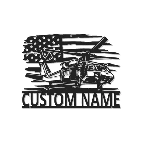 LED-Schild Black Hawk Helicopter | Personalisiertes Metallschild | Militärische Dekoration für Piloten | Patriotisches Geschenk für die Luftfahrt