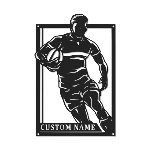 Individuelles Rugby-Spieler Metallschild | Personalisierte LED Wandkunst | Sportdekoration für das Spielzimmer | Geschenk für Athleten-Trainer
