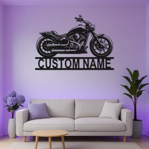 Cruiser Motorcycle LED Sign | Custom Name Metal Wall Art | Personalized Biker Gift for Garage Decor alternate view