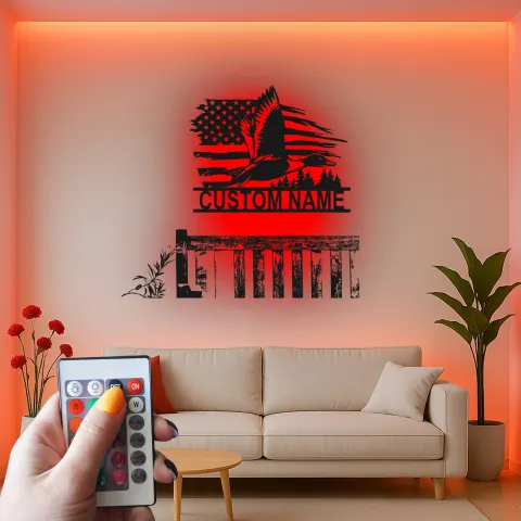 Custom Flying Duck Led Light Metal Wall Art Personalized Gift for Nature Lovers Rustic Cabin Decor alternate view
