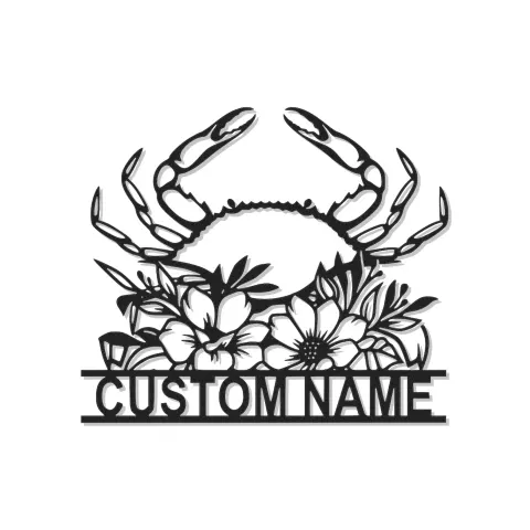 Décoration murale en métal personnalisée avec crabe et design floral - Cadeau côtier pour la maison de plage