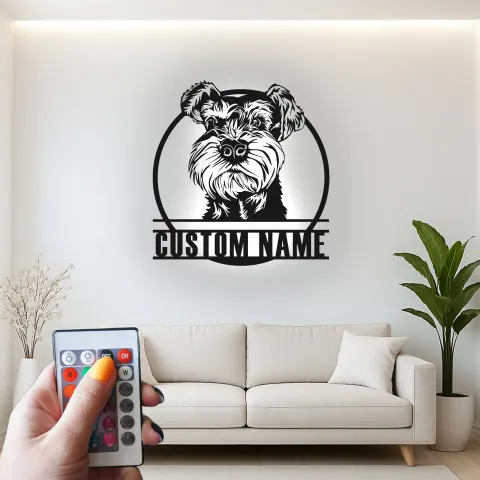 Personalisierte Schnauzer LED Metallkunst | Individuelles Haustierporträt Wanddekoration | Einzigartiges Geschenk für Hundeliebhaber | Modernes Wohnaccessoire alternative Ansicht