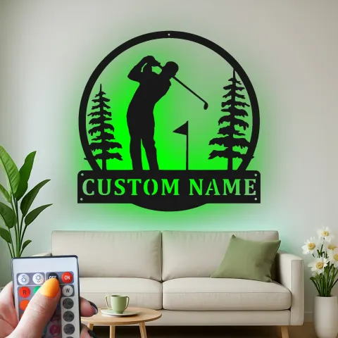 Vista alternativa di Insegna LED da golf personalizzata | Insegna in metallo su misura per man cave | Decorazione con nome del golfista | Regalo per papà