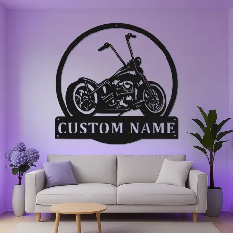 Vista alternativa de Cartel LED de Chopper Personalizado | Arte de Pared de Motocicleta Personalizado | Decoración de Garaje de Motocicleta | Regalo para Biker