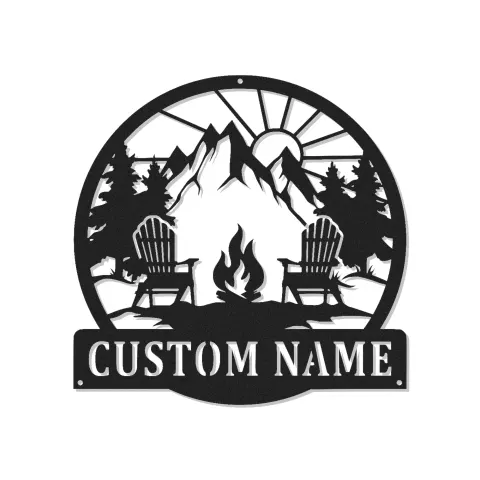 Insegna in metallo personalizzata con luce LED per falò in montagna regalo per amanti dell'outdoor decorazione per cabin o patio