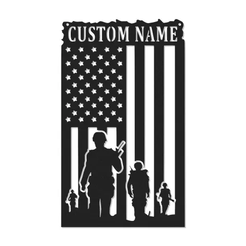 Personalisierte Soldatenmetallflagge | Individuelles Namensschild für Veteranen | Patriotische LED-Wandkunst & Militärdekoration