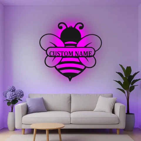 Vue alternative de Décoration murale en métal LED abeille personnalisée pour les amoureux de la nature, cadeau pour la chambre d'enfant ou la décoration de jardin