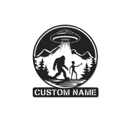 Personalisierte Bigfoot und Alien LED Metall-Wandkunst – Einzigartiges Geschenk für Sci-Fi-Enthusiasten, Man Cave oder Spielzimmer-Dekor