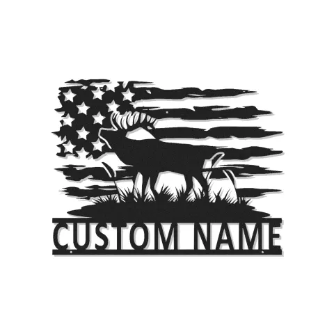 Custom Moose Metal Sign | LED American Flag Wall Art | Rustic Cabin Decor | Personalized Hunter Gift