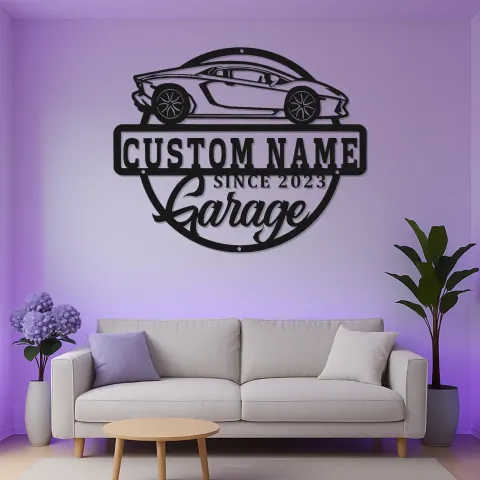 Personalisierte Supercar Metall-Schild | Individuelle LED Garage Wandkunst | Geschenk für Auto-Enthusiasten | Modernes Man Cave Dekor alternative Ansicht