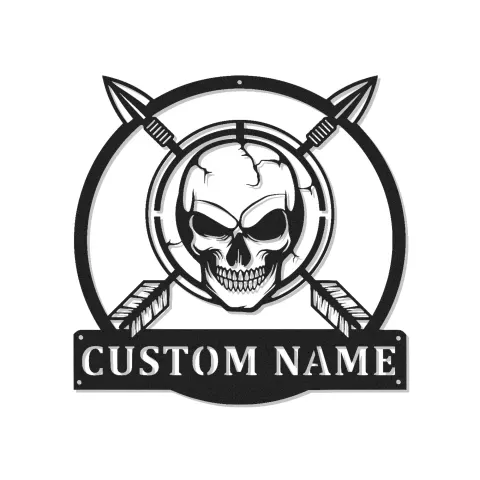 Panneau LED Crâne Chasseur Personnalisé | Décoration murale en métal pour chalet & homme cave | Cadeau chasseur avec flèches croisées