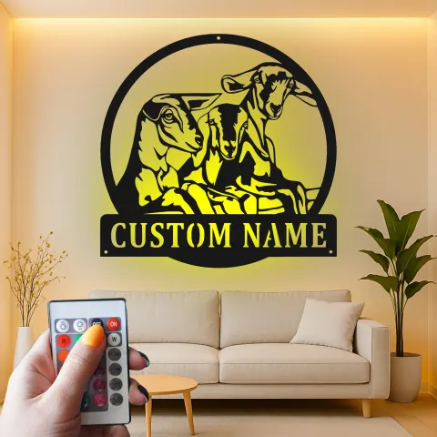 Vista alternativa di Insegna LED in metallo con capra personalizzata | Arte murale farmhouse su misura | Decorazione rustica da fienile per amanti delle capre | Opera in metallo fatta a mano