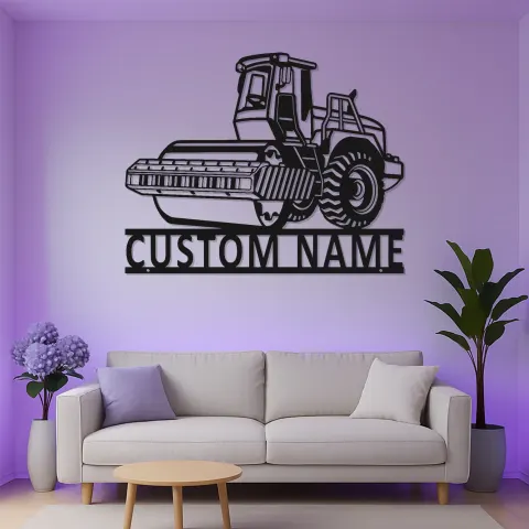 Vista alternativa di Insegna Rullo Stradale Personalizzata | Arte in Metallo Personalizzata | Decorazione per Garage o Man Cave | Luce LED Veicolo da Costruzione