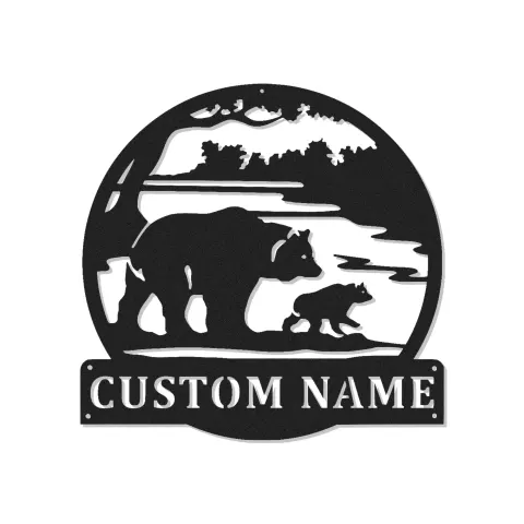 Cartel de metal LED Familia de Osos personalizado Regalo de naturaleza para familias Decoración de cabaña o sala
