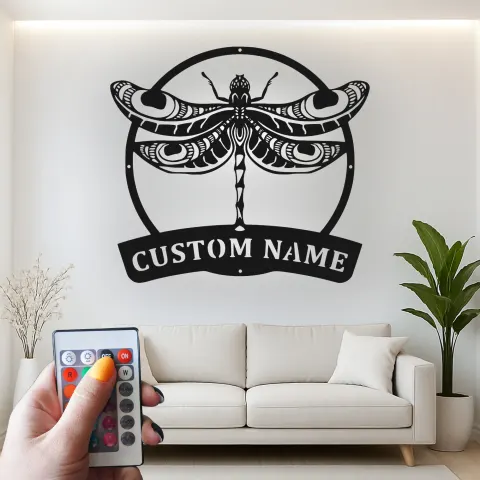 Vista alternativa de Cartel de metal personalizado con luz LED de libélula, regalo para amantes de la naturaleza, decoración para dormitorio o jardín 3