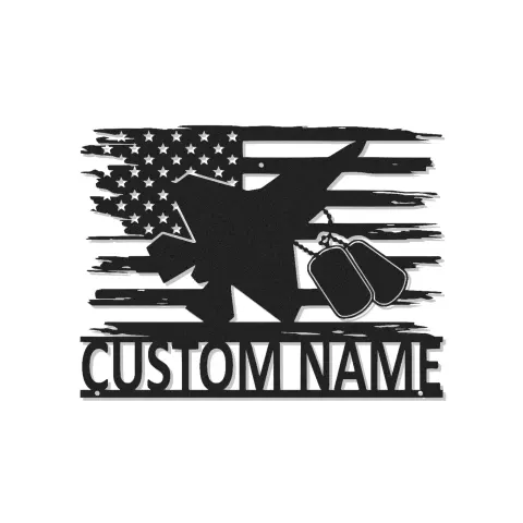 Cartel metálico personalizado de avión militar | Decoración mural LED personalizada | Regalo patriótico para veteranos y decoración con bandera estadounidense