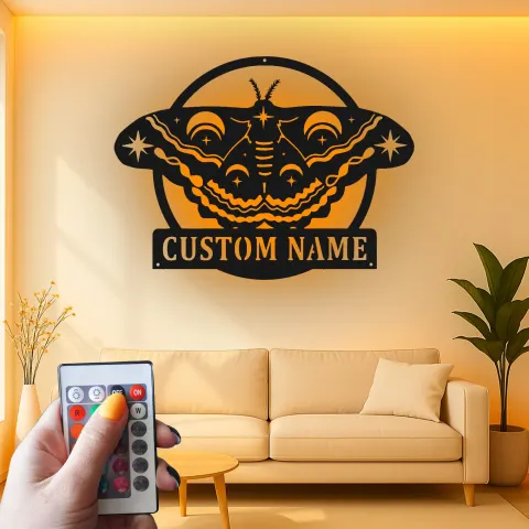 Luna Moth LED Metallschild | Personalisierte Wandkunst | Himmlisches Mond-Dekor für Salon, Studio & Boho-Interieur alternative Ansicht