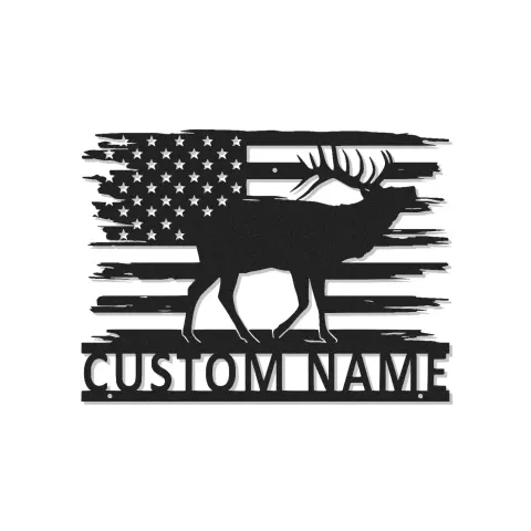 Insegna in metallo LED personalizzata con alce e bandiera americana - Regalo per cacciatori, decorazione per cabin rustica