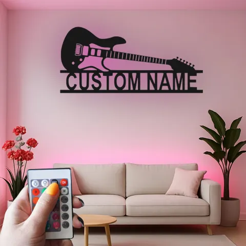 Personalisierte Gitarren-LED-Leuchte | Individuelle Metall-Wandkunst für Musikzimmer | Beleuchtete Musiker-Namensdekoration & Geschenk für Gitarristen alternative Ansicht