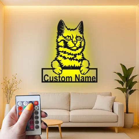 Vista alternativa de Cartel de metal LED de gato personalizado, regalo para amantes de mascotas, decoración para salón para dueños de gatos