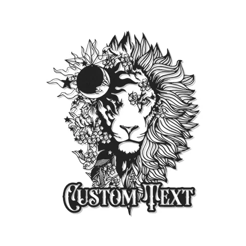 Lion Metal Wall Art with LED Light | Custom Floral Name Sign | Boho Celestial Wildlife Decor for Home & Office