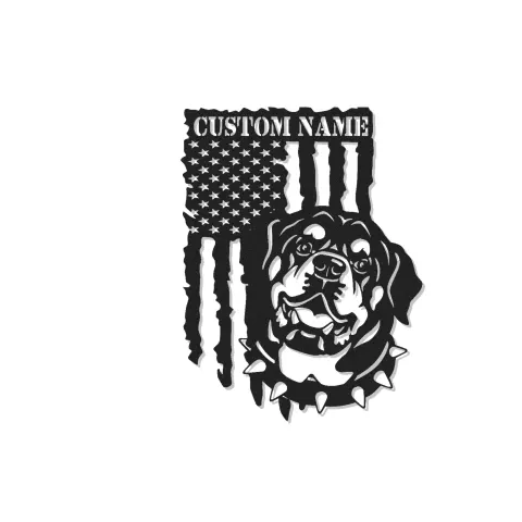 Rottweiler Metall-Wandkunst | Personalisierte LED-Namensschild | Patriotische amerikanische Flaggen-Dekoration | Individuelles Geschenk für Hundeliebhaber