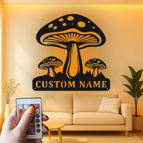 Vista alternativa de Cartel LED de trío de setas psicodélicas | Arte mural de metal personalizado | Decoración vintage de setas para dormitorio | Regalo personalizado para amantes de la naturaleza