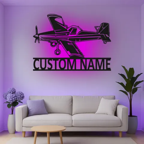 Vista alternativa di Insegna in metallo LED personalizzata per aereo - Regalo di aviazione per piloti - Decorazione per hangar o ufficio