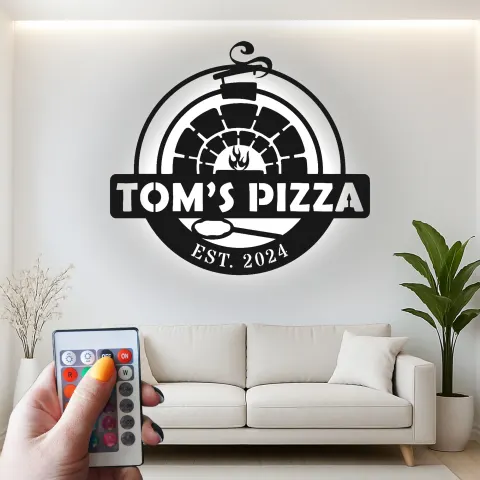 Personalisierte Backofen-Pizza-Schild | LED hinterleuchtete Metallkunst | Vintage Pizzeria Dekoration | Individuelles Geschenk für Köche | Restaurantbeschilderung alternative Ansicht
