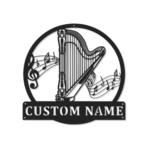 Personalisierte Harfen LED Metalltafel | Individuelle Wandkunst für Musiker | Dekoration für Musikzimmer & Geschenk für Instrumentenstudios | Leuchtendes Wandbild