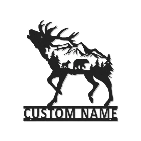 Cartel de metal LED personalizado de ciervo y oso en el bosque, regalo de vida salvaje para amantes de la naturaleza