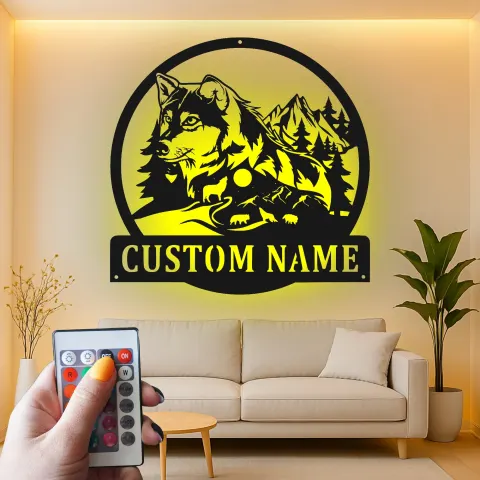 Custom Wolf Led Light Metal Wall Art Personalized Gift for Nature Lovers Rustic Cabin Decor alternate view
