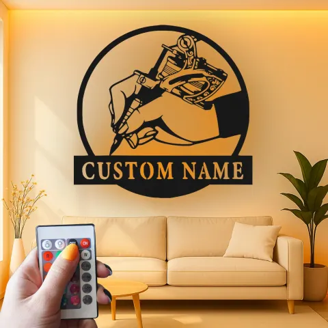 Vista alternativa di Insegna LED per artista tatuatore personalizzata | Arte da parete in metallo personalizzata per studi di tatuaggi | Regalo per proprietario di negozio di tatuaggi