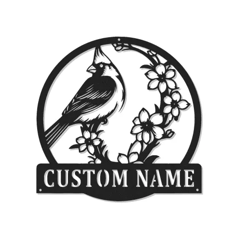 Décoration murale en métal personnalisée avec lumière LED cardinal et fleurs
