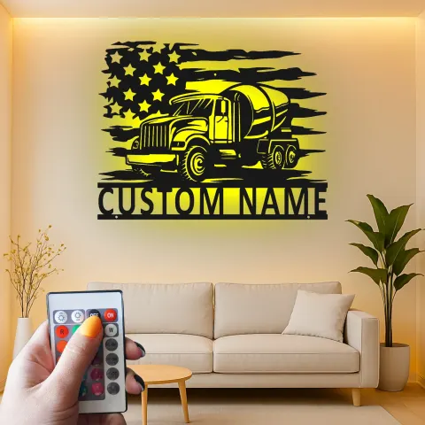 Personalisierte Betonmischer-LKW-LED-Metall-Wandkunst – Geschenk für Bau-Enthusiasten, Deko für Garage oder Werkstatt alternative Ansicht