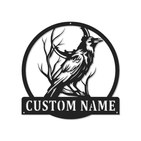 Gothic Raven LED Metal Sign | Personalized Crow Wall Art | Custom Name Decor for Home & Office