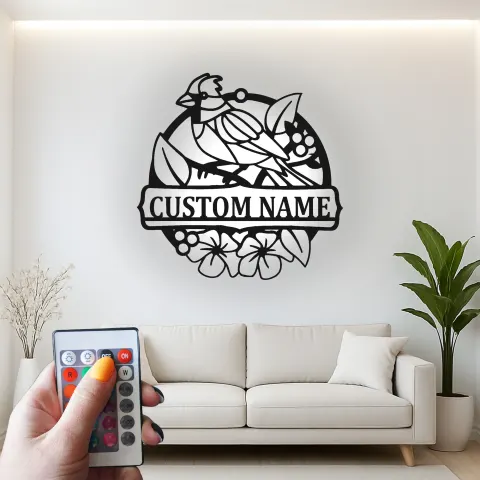 Vista alternativa de Cartel de metal personalizado de pájaro y floral con luz LED regalo para amantes de la naturaleza decoración para salón o jardín