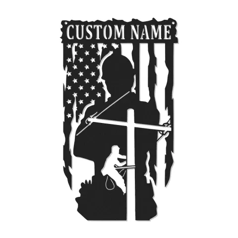 Lineman American Flag LED Sign | Custom Metal Wall Art | Personalized Electrician Gift for Man Cave | Patriotic Home Decor