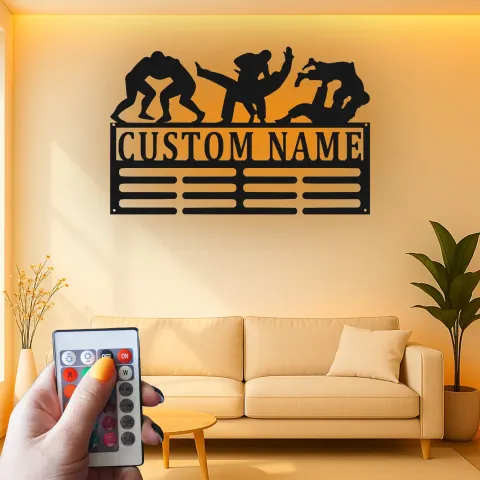 Custom Wrestling Led Light Metal Wall Art Personalized Gift for Wrestlers Bedroom or Gym Decor alternate view