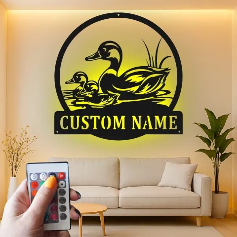 Vista alternativa de Cartel de metal LED de familia de patos personalizado Regalo para amantes de la naturaleza Decoración de vida silvestre