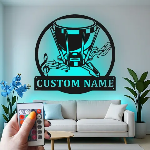 Custom Drum Led Light Metal Wall Art Musician Gift with Name Studio or Music Room Decor alternate view