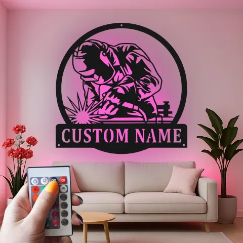 Vista alternativa di Insegna in metallo LED personalizzata per saldatori - Regalo per la decorazione del garage per appassionati di saldatura
