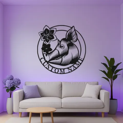 Vue alternative de Panneau Métallique Personnalisé Sanglier Sauvage | Décor de Cabane de Chasseur LED | Art Mural avec Nom Personnalisé pour Lodge ou Man Cave